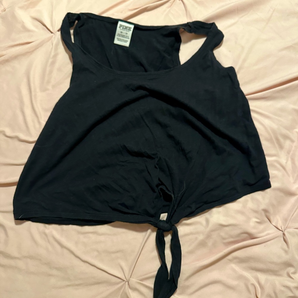 PINK black crop top with a tie in the front